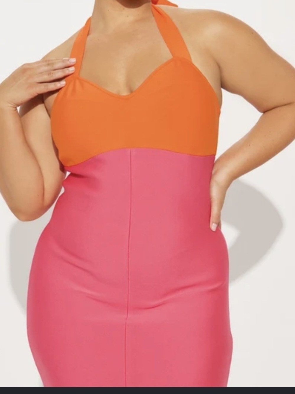 Orange & Pink Halter Dress One-Piece